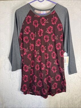 NWT Lularoe Randy Raglan Floral Tunic Top - Pink Flowers on Charcoal